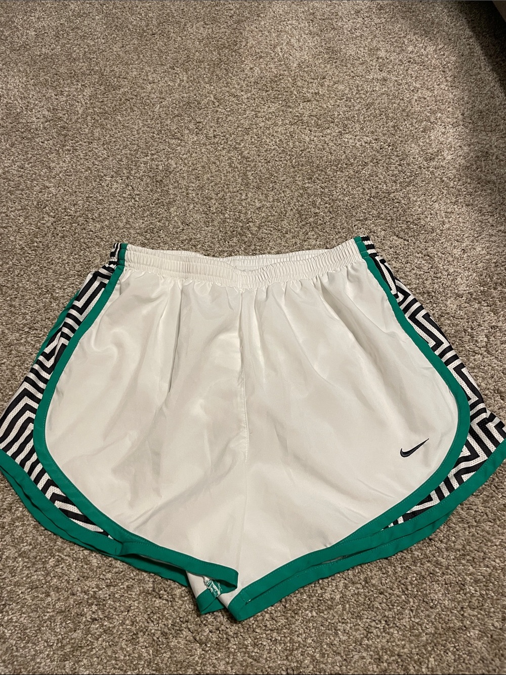 Nike Women’s White Athletic Shorts with Green Trim
